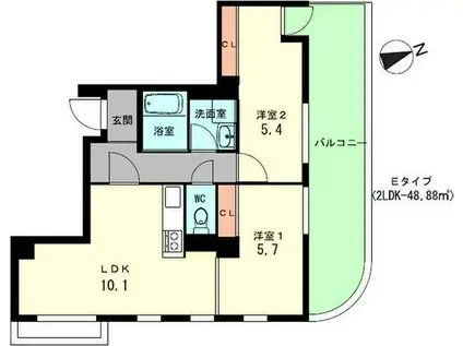 ウィステリア神戸湊川(2LDK/4階)の間取り写真