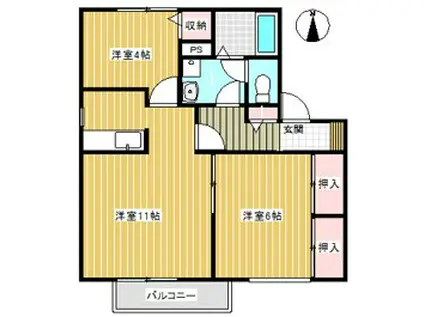 シェル青柳A(2LDK/1階)の間取り写真