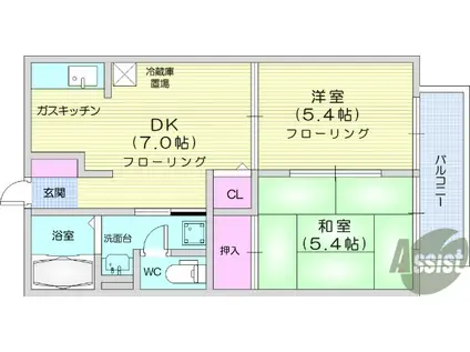 エール・ヴィラージュ(2DK/2階)の間取り写真