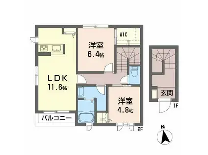 ベルカント(2LDK/2階)の間取り写真