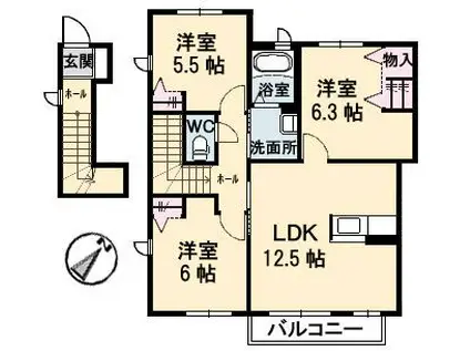 ベラージオC棟(3LDK/2階)の間取り写真