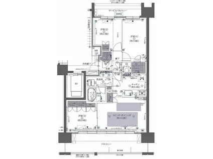 レーベン弘前 THE MID TOWER(3LDK/5階)の間取り写真