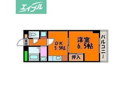 ハピネスプラザ(1DK/3階)の間取り写真