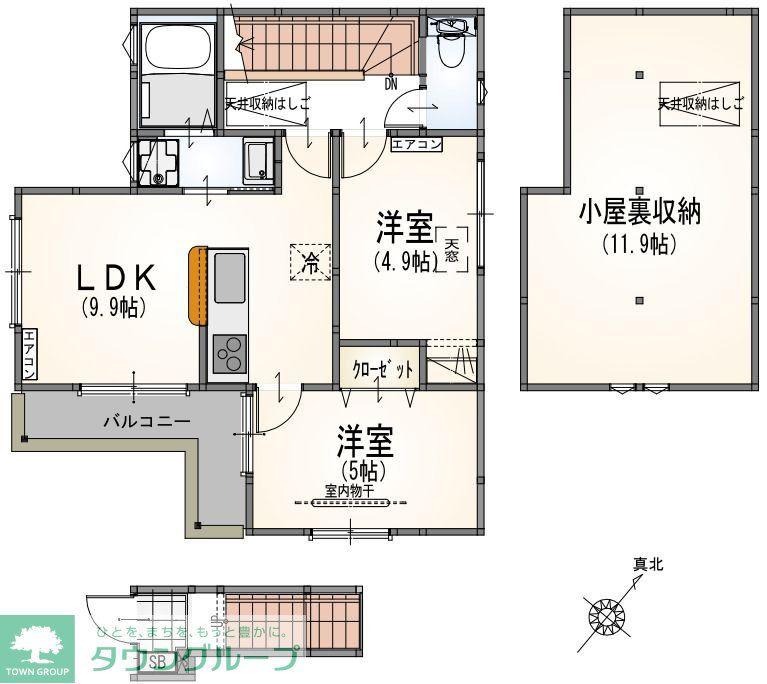 フローラ希望ヶ丘(2LDK/2階)の間取り写真