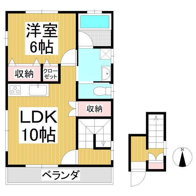 ＪＲ信越本線 篠ノ井駅 徒歩10分 2階建 築19年(1LDK/2階)の間取り写真