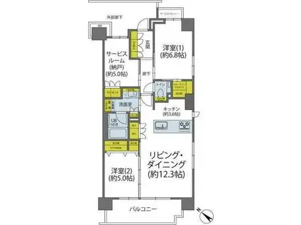 イニシア文京根津(2SLDK/3階)の間取り写真