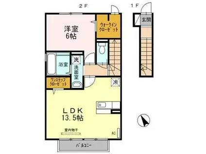 D-国分中央(1LDK/2階)の間取り写真