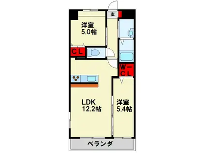MDI PROSREGALO THE OUTLETS前(2LDK/6階)の間取り写真