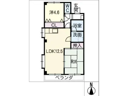 ガーデンハイツ長島A棟(2LDK/2階)の間取り写真