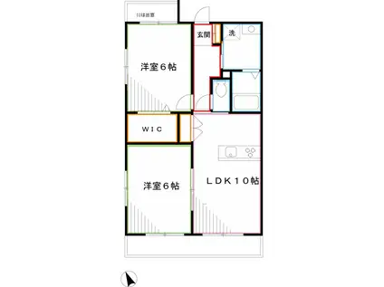 ジェメリフェリオ武蔵野(2LDK/1階)の間取り写真