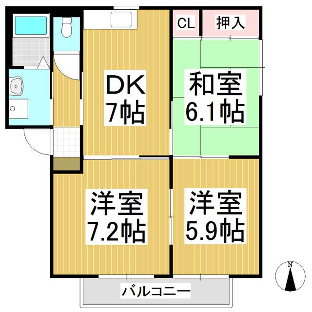 フェリックス・シュタットA(3DK/1階)の間取り写真