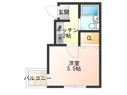 ローズヴィラ羽田野(1K/1階)の間取り写真