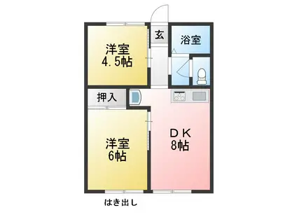 コーポフジワラB(2DK/1階)の間取り写真