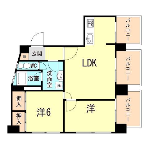 カワモトビル(2LDK/3階)の間取り写真