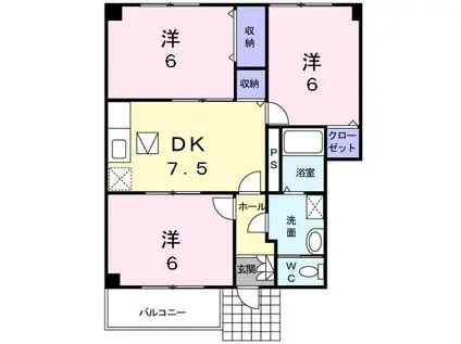 メゾン・ラフィットB(3DK/1階)の間取り写真