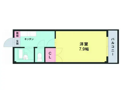 メイン黒髪(1K/1階)の間取り写真