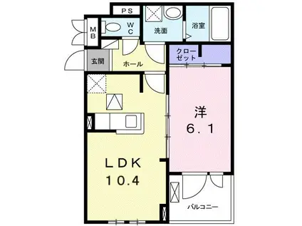 ユーキー・フカワ(1LDK/3階)の間取り写真