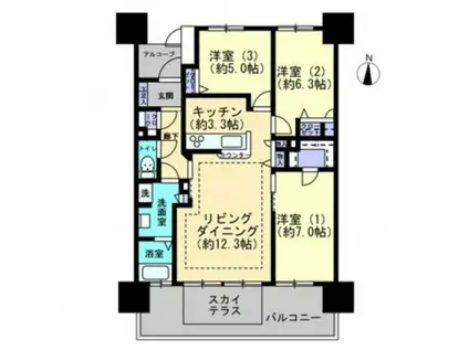 ロイヤルガーデン大元駅前(3LDK/12階)の間取り写真