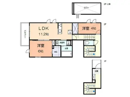 アメニティー相模原市南区上鶴間本町4丁目アパート(2LDK/2階)の間取り写真