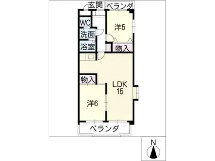 月見壱番館(2LDK/4階)の間取り写真