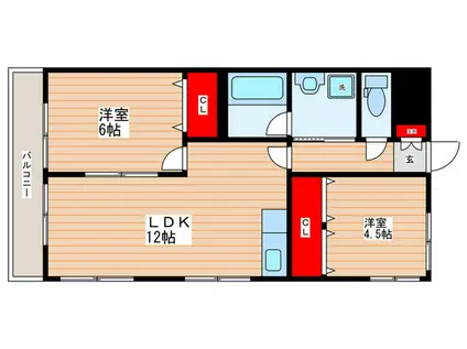 グランドハイツ野口(2LDK/4階)の間取り写真