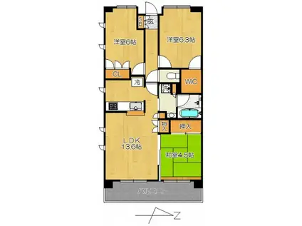 クレサージュ松戸六高台(3LDK/4階)の間取り写真