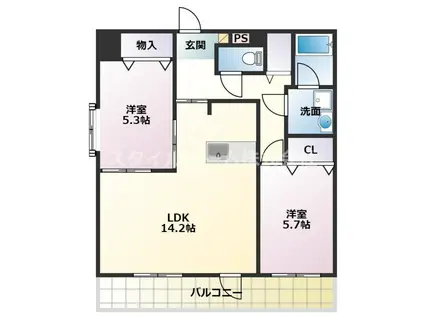 サンフィオーレ中郷(2LDK/4階)の間取り写真