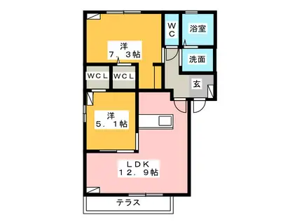 グランベルデII(2LDK/1階)の間取り写真