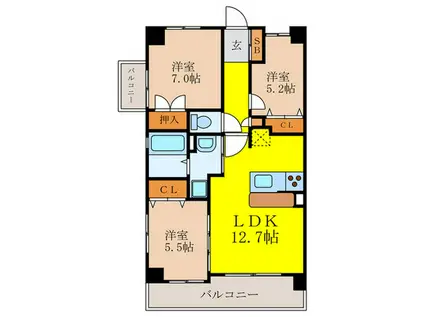 ウエルステ-ジ(3LDK/2階)の間取り写真