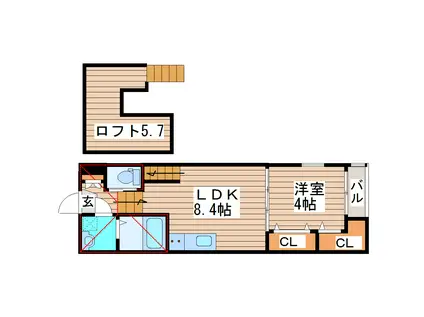 WILLS(1LDK/2階)の間取り写真