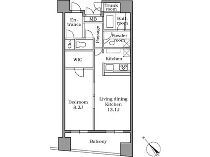 レジディア恵比寿II 大型ウォークイン(1LDK/13階)の間取り写真