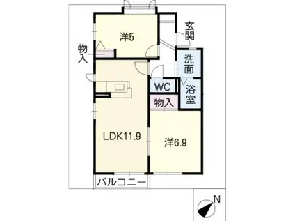 アルタ本城F棟(2LDK/2階)の間取り写真