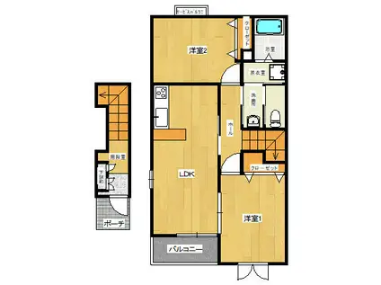 キクハウス(2LDK/2階)の間取り写真