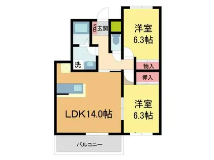 サンコート夙川(2LDK/3階)の間取り写真
