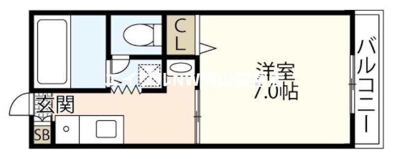 フローラル東岡山A(1K/2階)の間取り写真