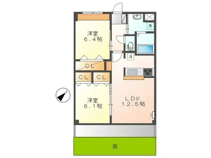 パークサイドシャトー・エイト(2LDK/1階)の間取り写真