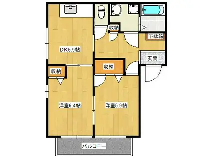 フェアリーコート(2K/2階)の間取り写真