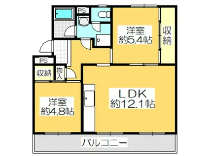 ヴィラナリー屋島 4号棟(2LDK/3階)の間取り写真