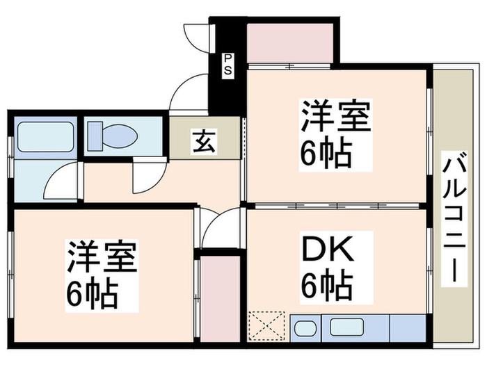 千草台団地5号棟(2DK/2階)の間取り写真