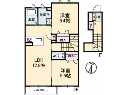 ドリーミオA(2LDK/2階)の間取り写真
