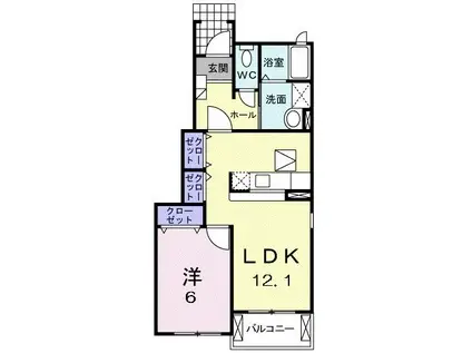 カルムフランB(1LDK/1階)の間取り写真