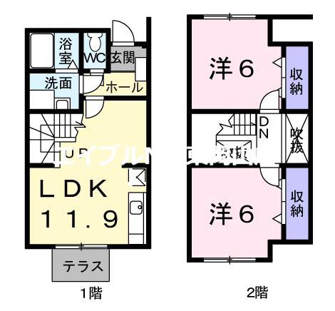 サンセールK・Y B(2LDK/1階)の間取り写真