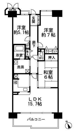 ジェームス山ヒルズ3番館(3LDK/9階)の間取り写真