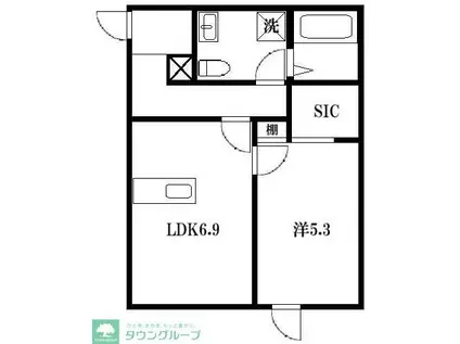 COMODO上尾本町(1LDK/3階)の間取り写真