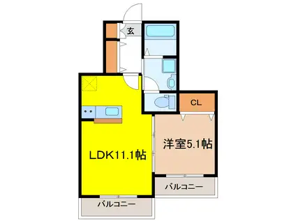 クオーレトモ米ヶ袋(1LDK/3階)の間取り写真