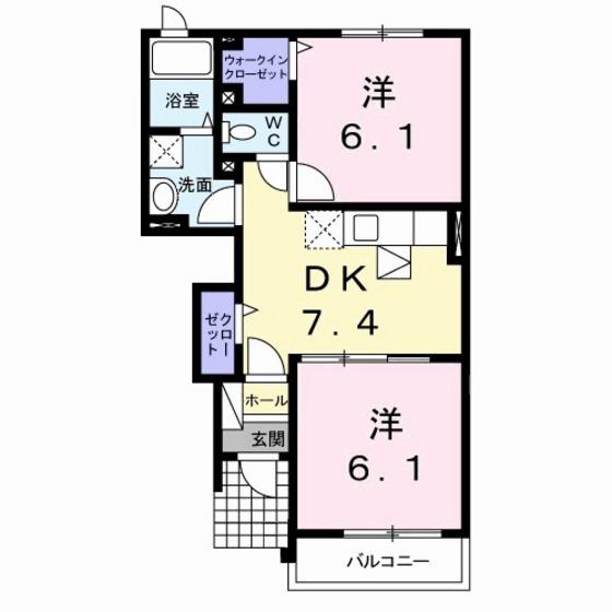 ベルコリーヌ(2DK/1階)の間取り写真