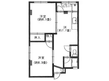 HY宝持マンション(2DK/4階)の間取り写真
