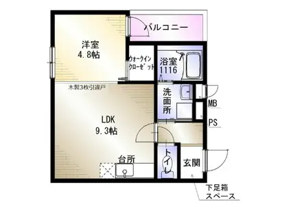 アンシャンテ S 北野(1LDK/1階)の間取り写真