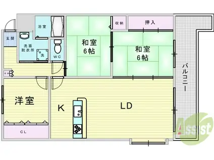 カルム千里山土井C棟(3LDK/3階)の間取り写真
