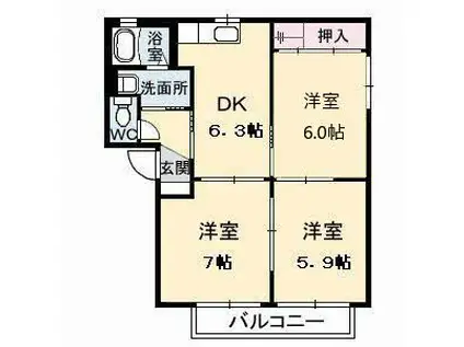 サンパティーク ロジュマン II(3DK/1階)の間取り写真